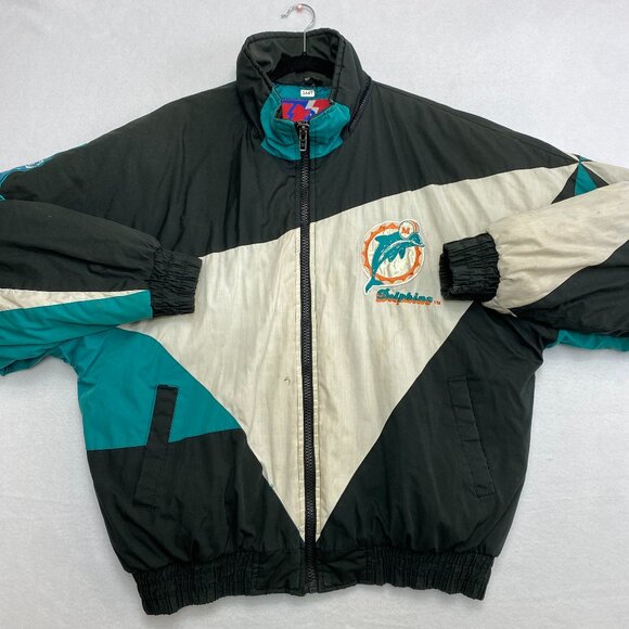Vtg Miami Dolphins Puffer Jacket Men's L Pro Player Daniel Young Windbreaker - Picture 1 of 16